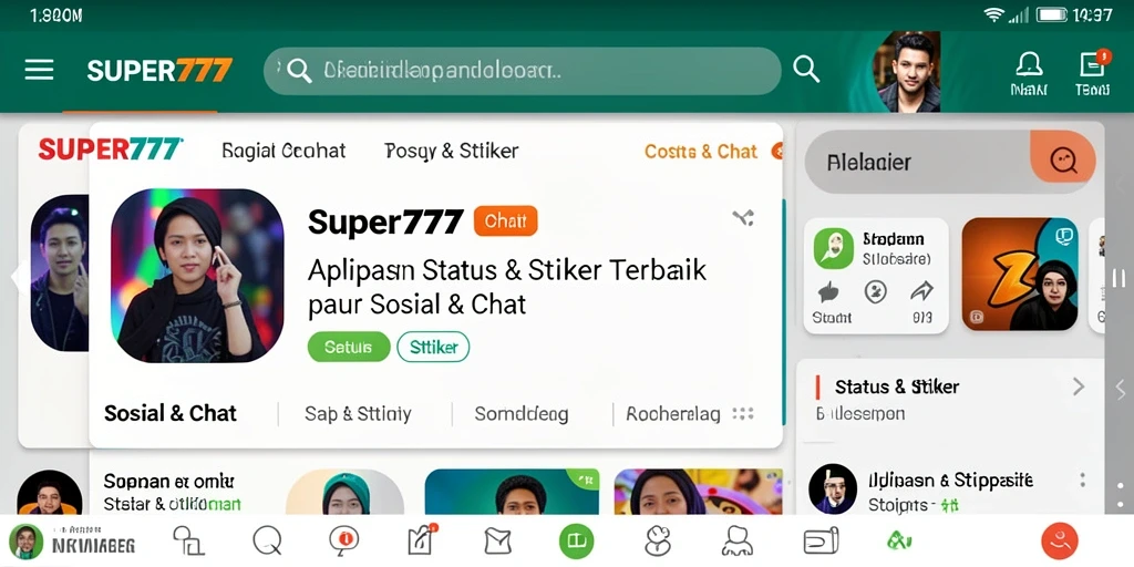 Screenshot antarmuka SUPER777 dengan berbagai pilihan stiker.
