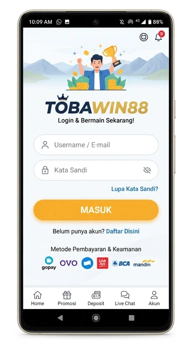 Tampilan halaman login tobawin88